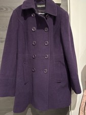 Gorgeous BHS PLUM Purple Double-Breasted Wool Blend Pea Coat  Jacket UK Size 16