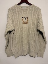 Vintage Aquascutum Embroidered Cable Knit Sweater Size M Golf Winter Wool Blend