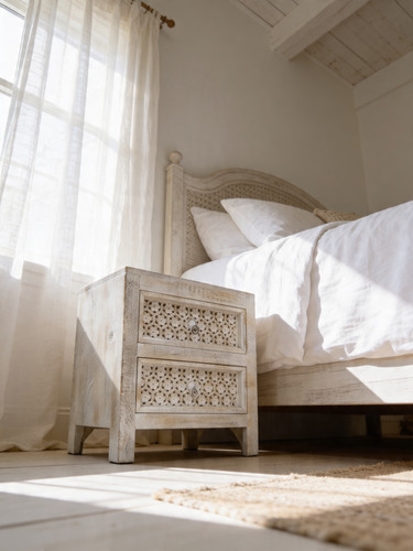 White floral carved wooden - white,