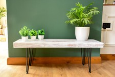Distressed Chunky Wooden Coffee / Side Table on Hairpin Legs in White