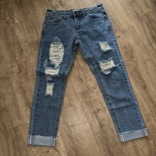 Ladies Liquor N Poker Blue Jeans Size 10 turn up distress 