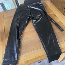 Black evening wear spandex lined  shiny leather look Leggings Size XL Brand New 