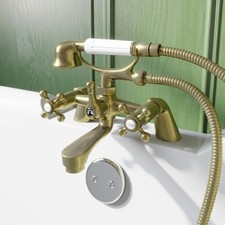Oxford Bath Shower Mixer Tap Handset Hose Traditional Cross Handle Brushed Brass