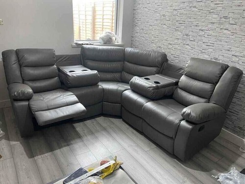Grey leather recliner corner - grey,