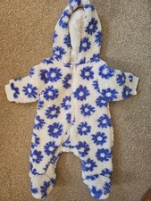 John Lewis Newborn  Snow Suit for Up to 9lb/4.1kg White Fleece Blue Daisy Print