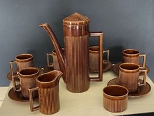 Vintage Ellgreave Tiko Potteries Satin Ribbed Coffee Set(6), Pure 60s/70’s Retro