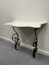 Victorian Antique Scrolled Acanthus Leaf Wrought Iron & Marble Console Table