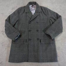 Cotton Traders Overcoat Mens XL Grey Pea Coat Wool Double Breasted Knit Quilted