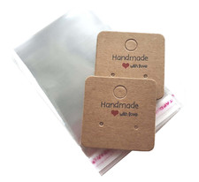 Jewellery Display Cards - Earring 'Handmade With Love' With Bags Brown 4cm x 4cm