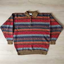 Vintage 100% Shetland Wool Fair Isle Sweater XL Knitted Thick Winter Warm