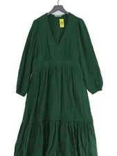 Boden Women's Maxi Dress L Green 100% Cotton Long Sleeve Long V-Neck Maxi