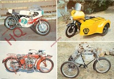 Postcard>>MOTORCYCLES, YAMAHA 1971, INDIAN POWER-PLUS, ARIEL TRICYCLE, BSA M21