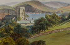 Original Watercolour on Paper, 'Village by the lake', Circa 1890