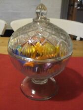 Vintage Pressed Glass Footed Lidded Bonbon/Sweets Bowl - (22cm x 15.5cm)