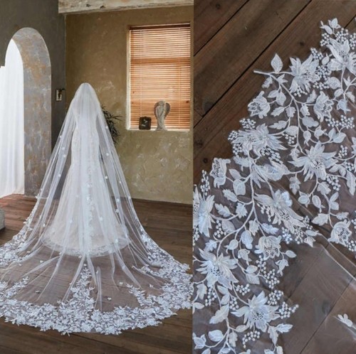 Floral embroidery bridal veil