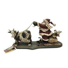 American Chestnut Folk Art "A Little Magic Will Help This One Fly" Santa & Cow 