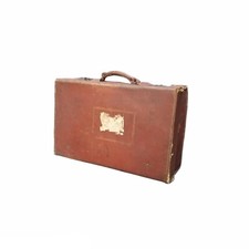 Vintage English Lever Brown Leather Briefcase Travel Case Old Suitcase Luggage