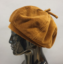 Vintage 1980s Brown Velvet Slouchy Beret Style Hat with Bow Detail