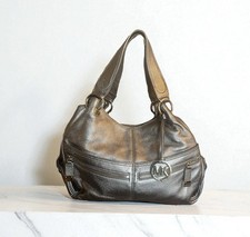 Michael Kors Metallic Bronze Leather Tote - MK Logo, Zip Pockets, Designer bag