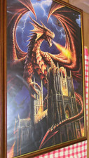Large Anne stokes framed poster Dragon Fury 65.5cm x 95cm