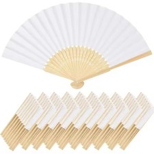 24x White Paper Fan Folding Hand Fans Handheld Fan for Wedding Dancing