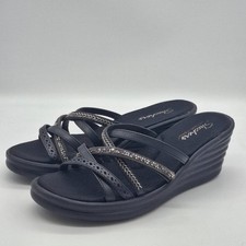 Skechers Black Rumblers Wave Lassie Memory Foam Wedge Sandals Women's 10