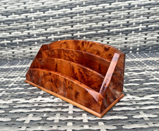 ART DECO BURR WALNUT ARCHED WOODEN LETTER RACK TRAY RECEPTION OFFICE DESK PROP