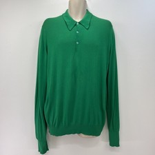John Smedley Sea Island Cotton Green Polo Shirt Large Made In England Knit