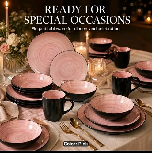 16pc pink black - 16pc, swirl
