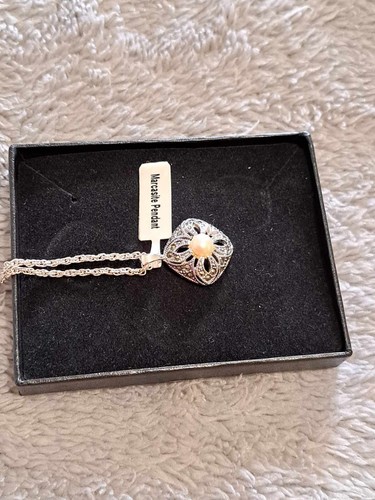 Silvertone marcasite pendant - pendant, &