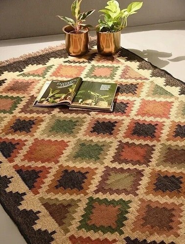 Handwoven wool kilim - wool, jute