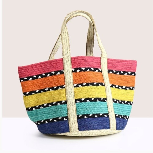 Multicoloured stripe jute - jute, bag