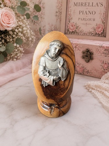 Vintage olive wood saint - wood,