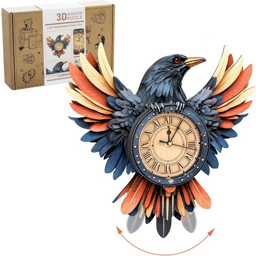 Wooden crow clock - wooden,