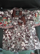 Rare Laura Lees Label Peplum Top BNWOT Strawberries embroidered Brown Satin Med