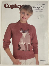 Ladies siamese cat motif sweater KNITTING PATTERN Long sleeve jumper Copley 409