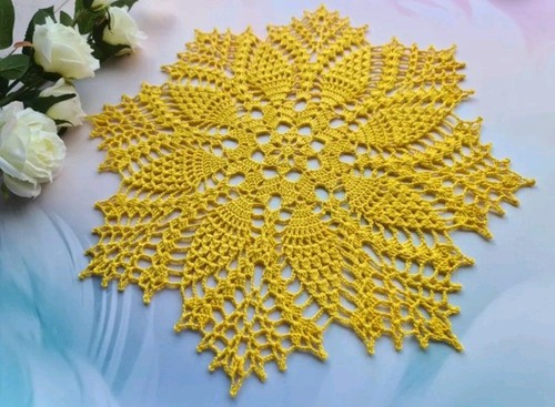 Round yellow crochet doily - crochet,