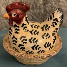 RARE 2004 Emma Bridgewater Spongeware Chicken Egg Coddler. Orange & Black 
