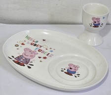 Portmeirion Peppa Pig 2003 Ceramic Egg Cup Soldier Snack Plate Set. New Unused.