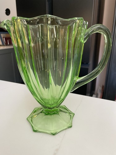 Antique green glass jug - antique, 21cms