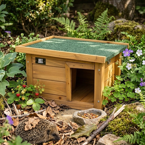 Wooden hedgehog house feeding - wooden,