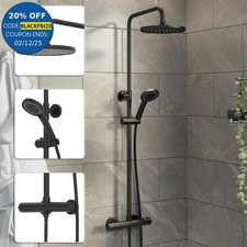 Bathroom Mixer Shower Thermostatic Dual Head Round Rainfall Handset Matte Black