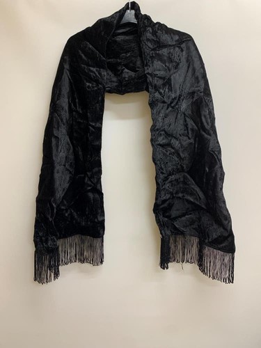 Black velvet fringe scarf - velvet,