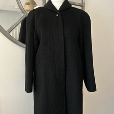 Vintage Alexon Ladies 100% Mohair Wool Long Black Collared Coat Uk 10