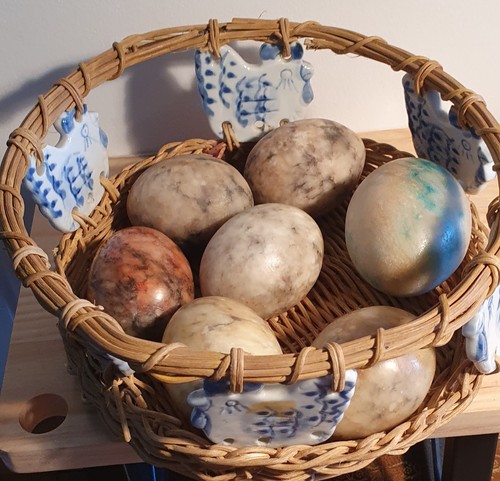 Basket marble eggs with - basket, of