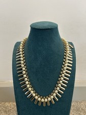 JAEGER Gold Toned Faux Pearl Fringe Bib Statement Necklace 
