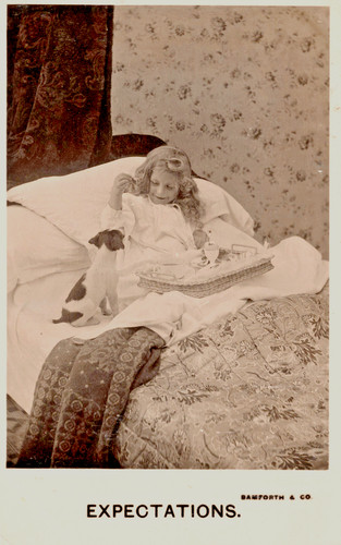 Rppc little girl bed eating - rppc, in