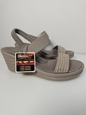 Skechers Sandals Rumbler Wave  Beaded Memory Foam Wedge Size 37.5 UK 4.5 Taupe