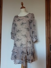 Nude Pink Sheer RaRa Frill Dress Black Racoon Dragonfly Leaf Pattern