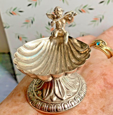 Silver 925 Cherub with violin on shell, salt dish, 12th scale dolls house dec